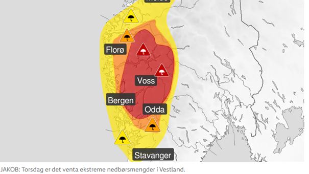 Lenke til artikkel: Varslar ekstremvêr i Vestland – i morgon kjem «Jakob»