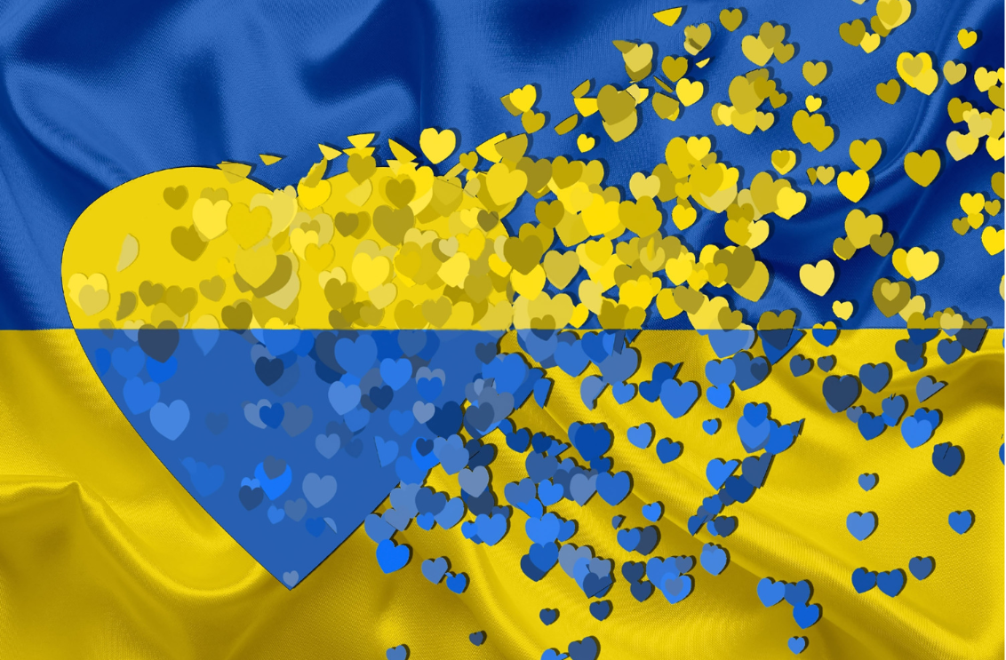 Illustrasjon i ukrainske fargar forma som mange hjarte - Klikk for stort bilde